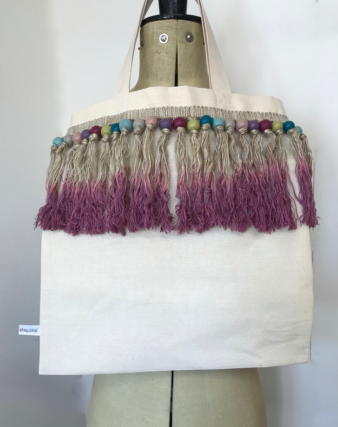 Cotton tote bag with tassels handmade canvas bag reusable Etsy