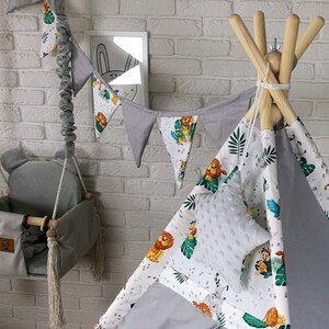 TEEPEE TENT WITH mat 4 animal cushion pillows a star pendant indoor/outdoor image 9