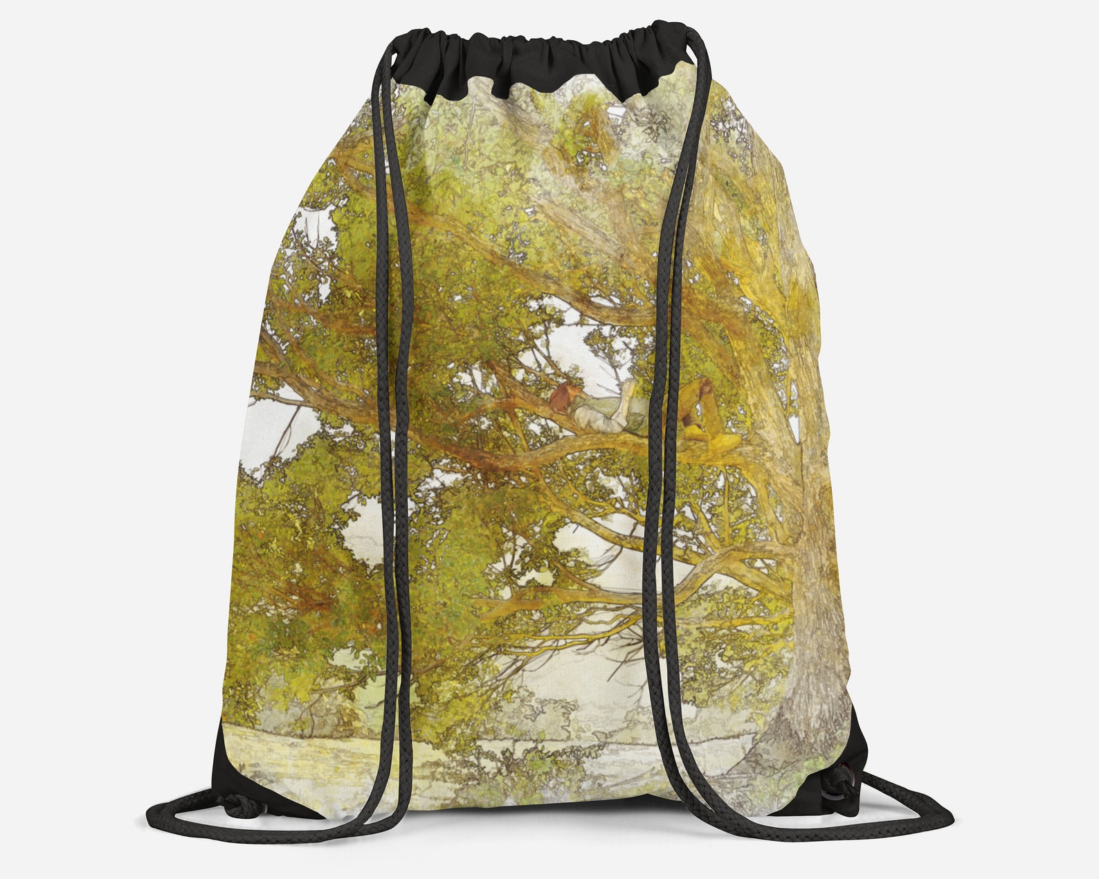 Drawstring Sling Bag with Watercolor Art Modern Lined Gym Etsy
