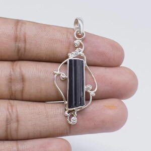 Sterling Silver Black Tourmaline Pendenat , Fancy Tourmaline Necklace Jewelry