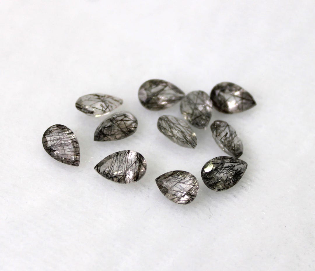 10 Pcs Natural Black Rutilated Quartz Loose Pear, Rutilated Raw Rough ...