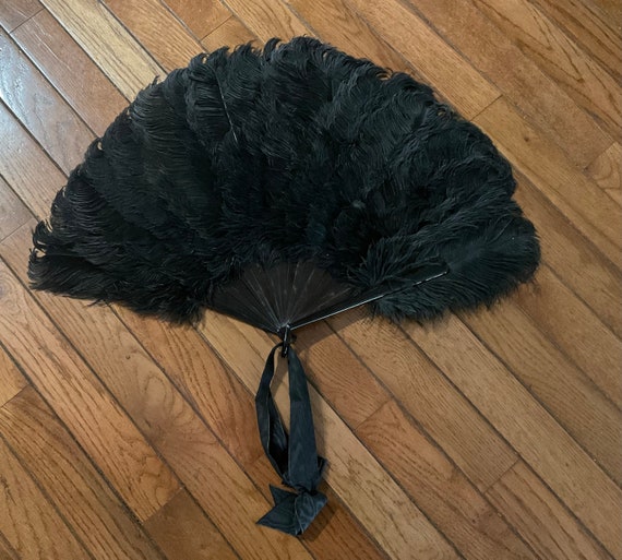 Large Victorian Black Ostrich Fan, Tortoise Shell… - image 2