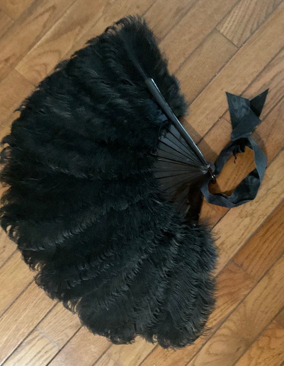 Large Victorian Black Ostrich Fan, Tortoise Shell… - image 1