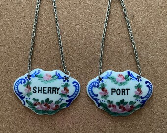 Two Vintage Liquor Decanter Tags, Labels. Hand Painted France