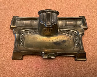 Art Deco Brass Inkwell. Desk decor 1930s