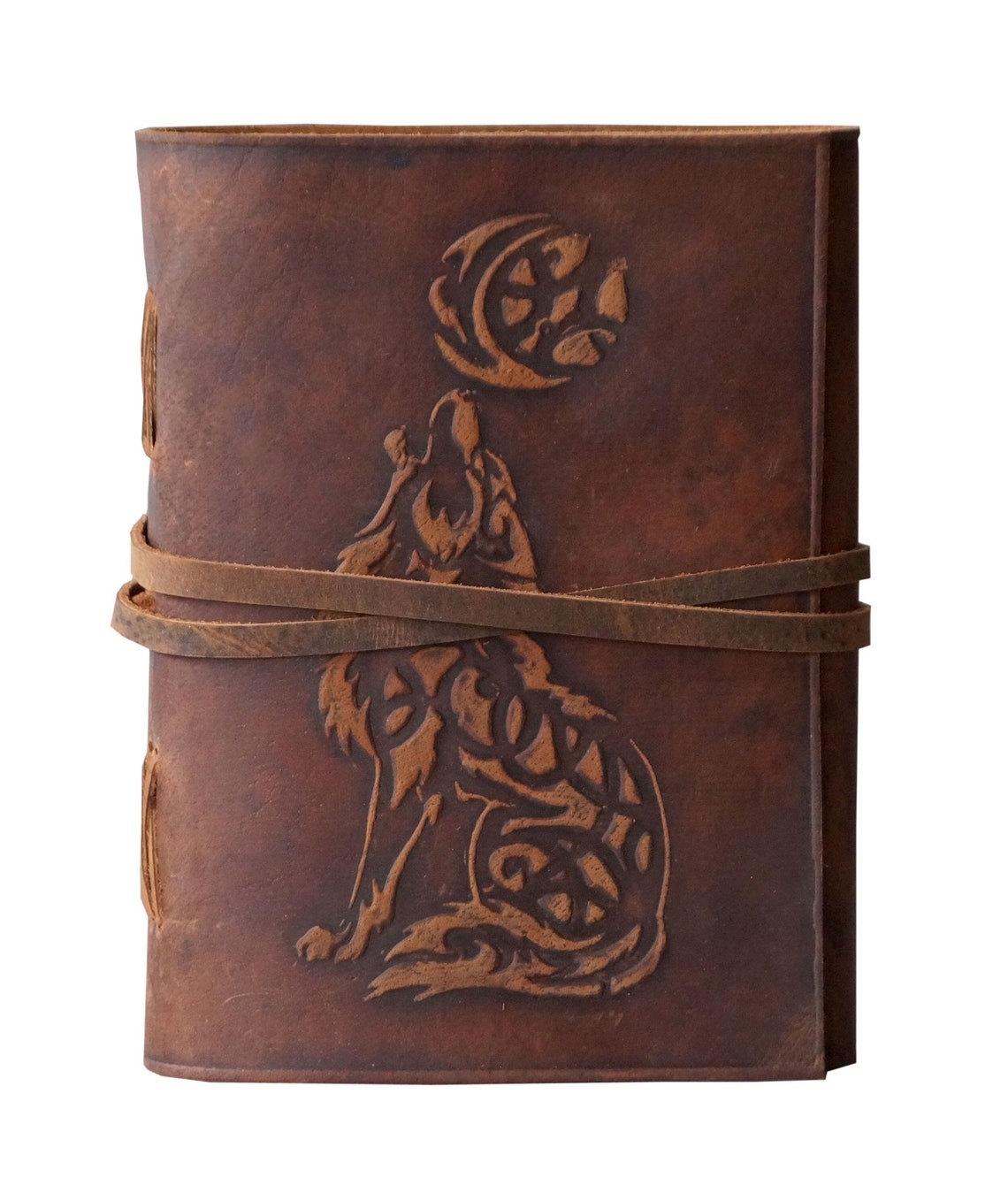 Wolf Leather Journal Embossed Bound Writing Notebook Etsy