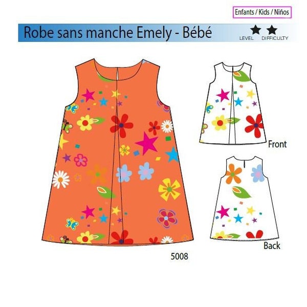 Patron de robe pour fille PDF / patron de couture numérique / Patron Bebe 0-12 meses /Robe été pour filles