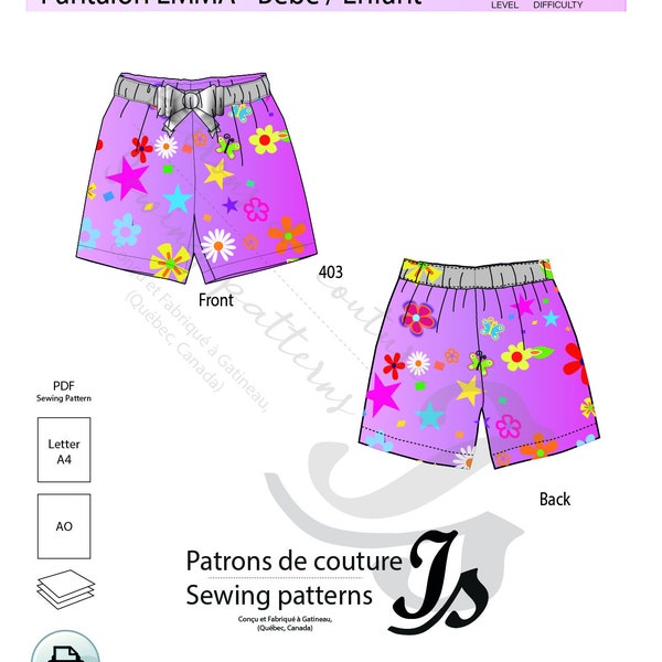 Short PDF Patron de Couture | patron de couture en téléchargement instantané | Patron de couture bébé | Couture pou tout-petits