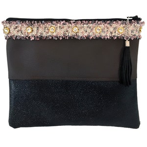 BROWN & BLACK - Clutch bag, hand bag, leatherette clutch