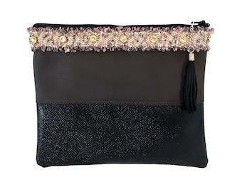 BROWN & BLACK - Clutch bag, hand bag, leatherette clutch