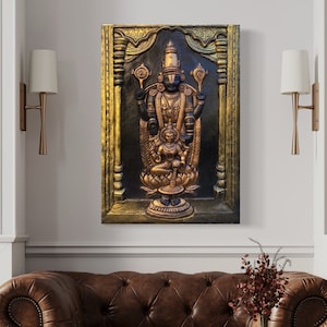 TIRUPATI BALAJI with Goddess LAKSHAMI 3D Relief Mural Wall Art - Venkateshwara Wall Decor - Hindu Religious Decor - Lord Balaji