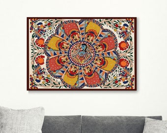 Digital Art Download INDIAN COLORFUL MADHUBANI Krishna Leela Wall Painting | Unique Wall Decor for Living and Bedroom | Printable Art Prints