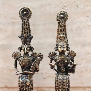 RARE FIND ANCIENT Dokhra Art Form Tribal Couple - Pure Brass Heavy Metal - Antique Finish - Arts and Collectible - Unique Table showpiece