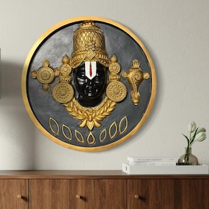 24 inch round TIRUPATI BALAJI 3D Relief Mural Wall Hanging with LED - Venkateshwara Wall Decor - Lord Vishnu Sculpture - Hindu Religious
