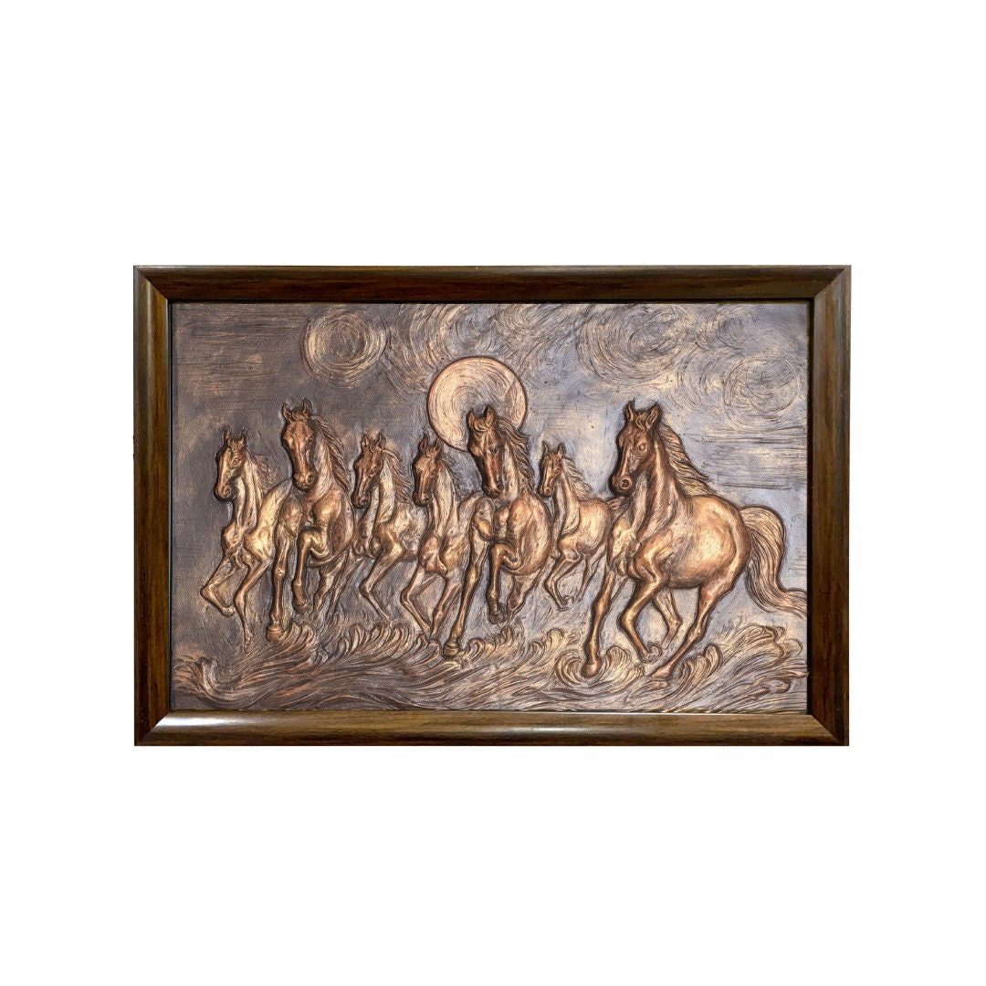 HORSES WALL HANGING Running Horses Art Seven Horses Relief Etsy