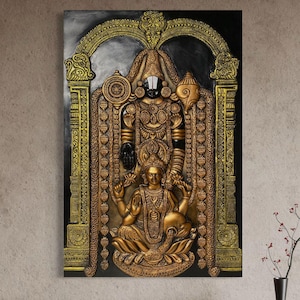 TIRUPATI BALAJI with Goddess LAKSHAMI 3D Relief Mural Wall Art - Venkateshwara Wall Decor - Hindu Religious Decor - Lord Balaji