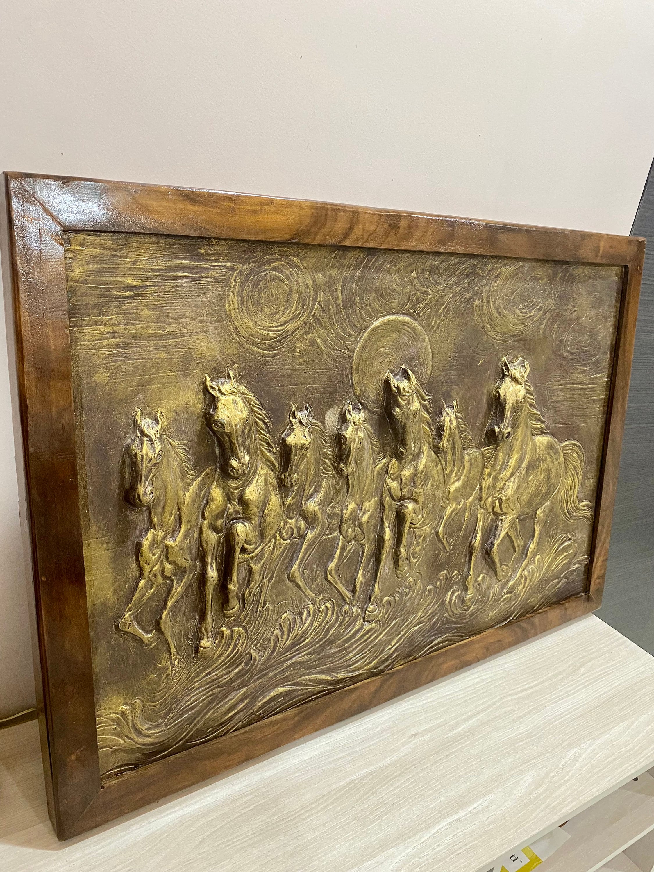 HORSES WALL HANGING Running Horses Art Seven Horses Relief Etsy