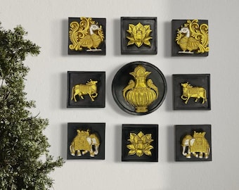 Conjunto de 9 motivos decorativos de pared, decoración artística tradicional india