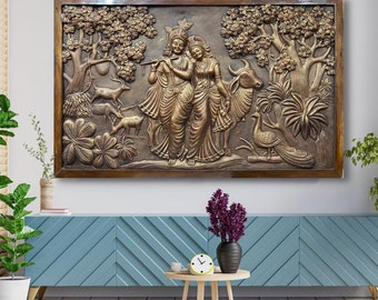 Radha Krishna 3D Relief Wall Art – Love & Harmony Mural (5x3 ft)