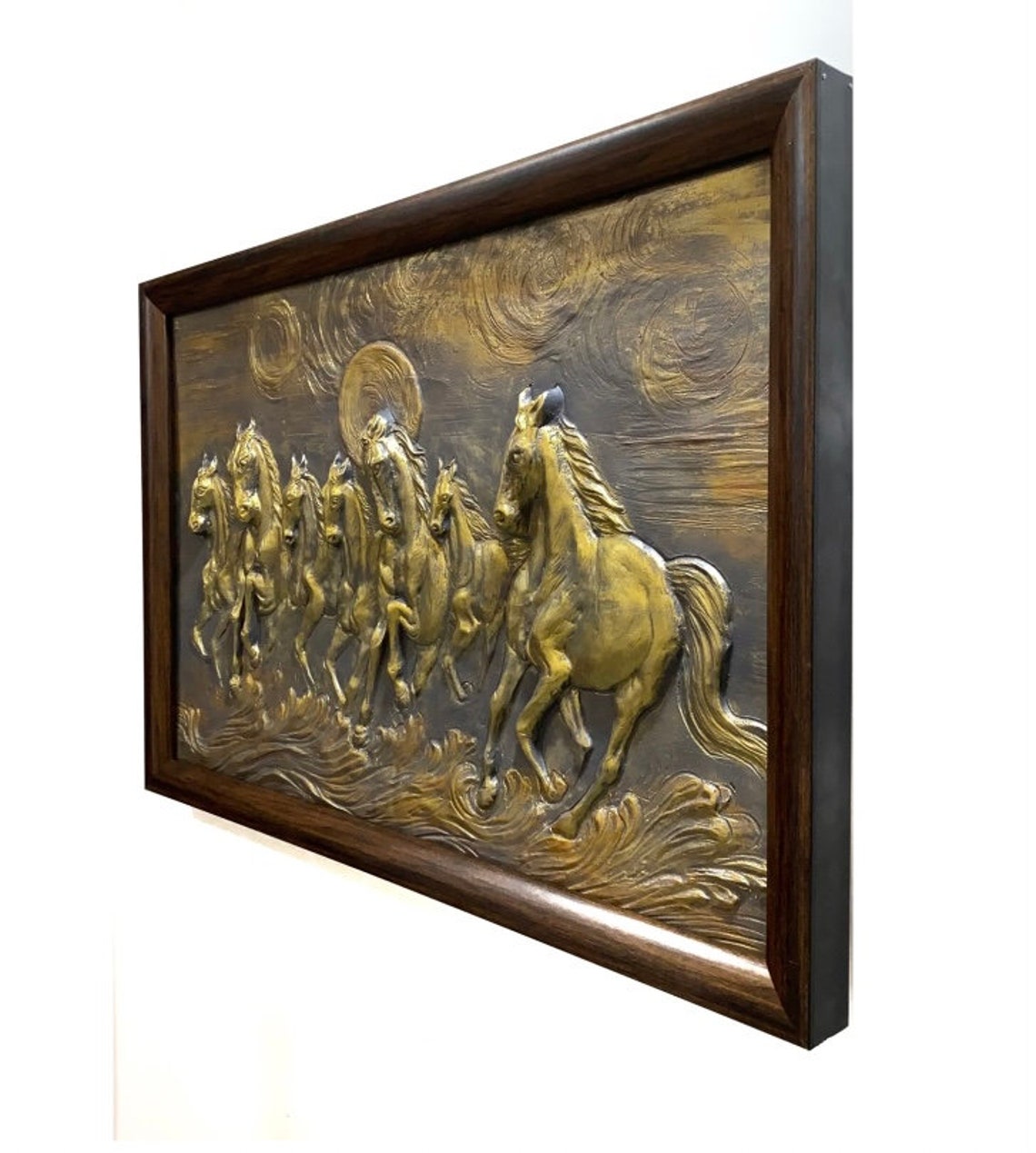 HORSES WALL HANGING Running Horses Art Seven Horses Relief Etsy