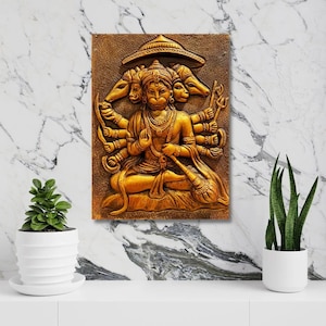 PANCHMUKHI HANUMAN WALL Art - Dipinto di divinità indù - Decorazione murale Bajrang Bali - Decorazione murale in resina unica - Arte e oggetti da collezione - Arte murale 3D