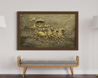 Krishna Arjuna Rath 3D Relief Mural – Mahabharat Resin Wall Art