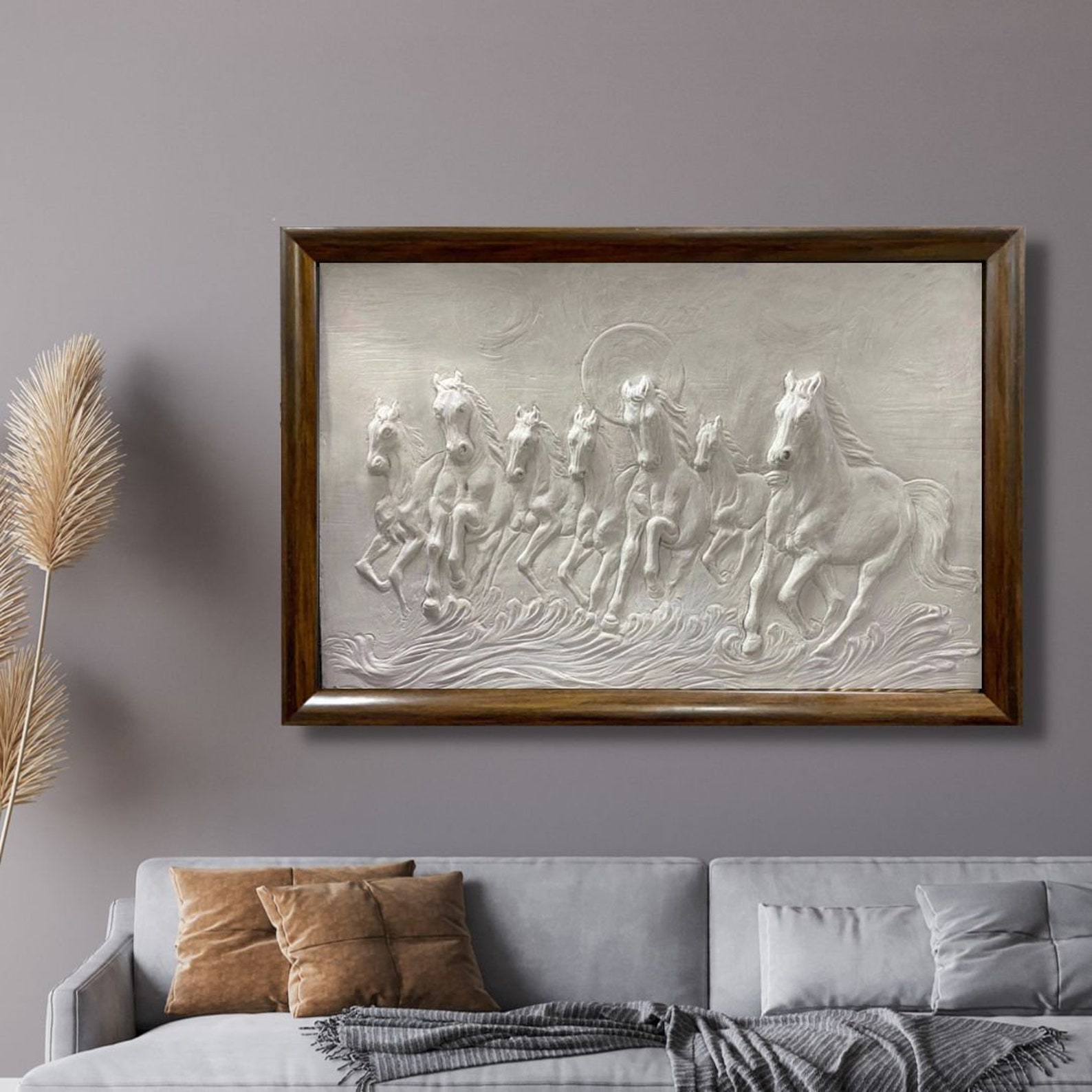 HORSES WALL HANGING Running Horses Art Seven Horses Relief Etsy