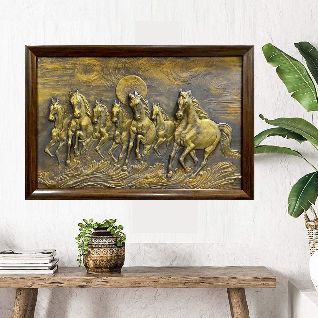 HORSES WALL HANGING Running Horses Art Seven Horses Relief Etsy