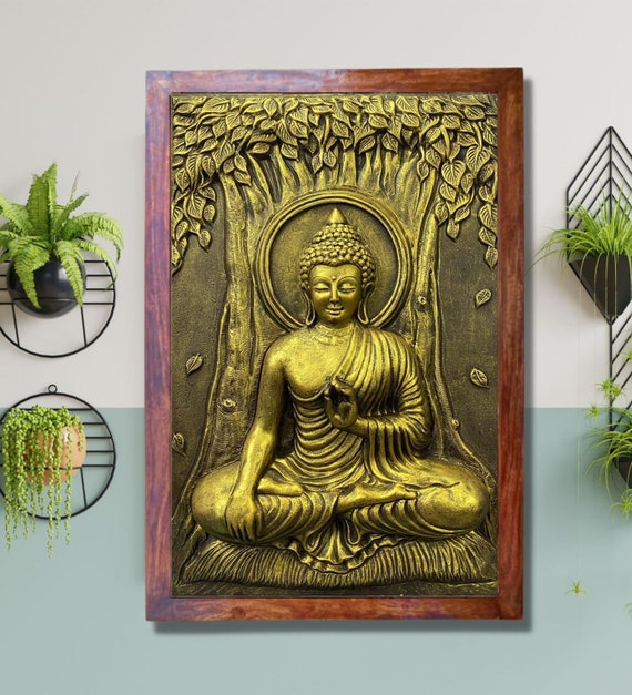 Handmade Buddha Wall Art – Bhumisparsha Pose, Tree of Life Decor