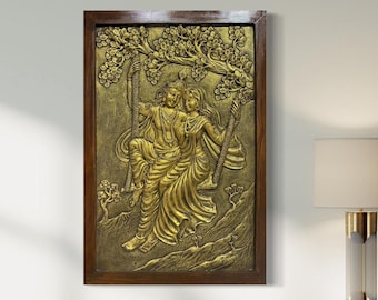 Mural en relieve de Radha Krishna hecho a mano: decoración india del amor por el dios