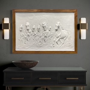 Arazzo da parete con cavalli - Arte di cavalli in corsa - Arte murale in rilievo con sette cavalli - Decorazione portafortuna - Regalo commemorativo a forma di cavallo - Arte murale con animali