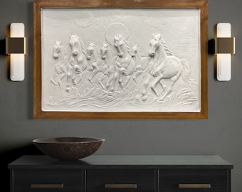 HORSES WALL HANGING - Running Horses Art - Seven Horses Relief Wall Art - Good Luck Decor - Horse Memorial Gift - Animal Wall Art