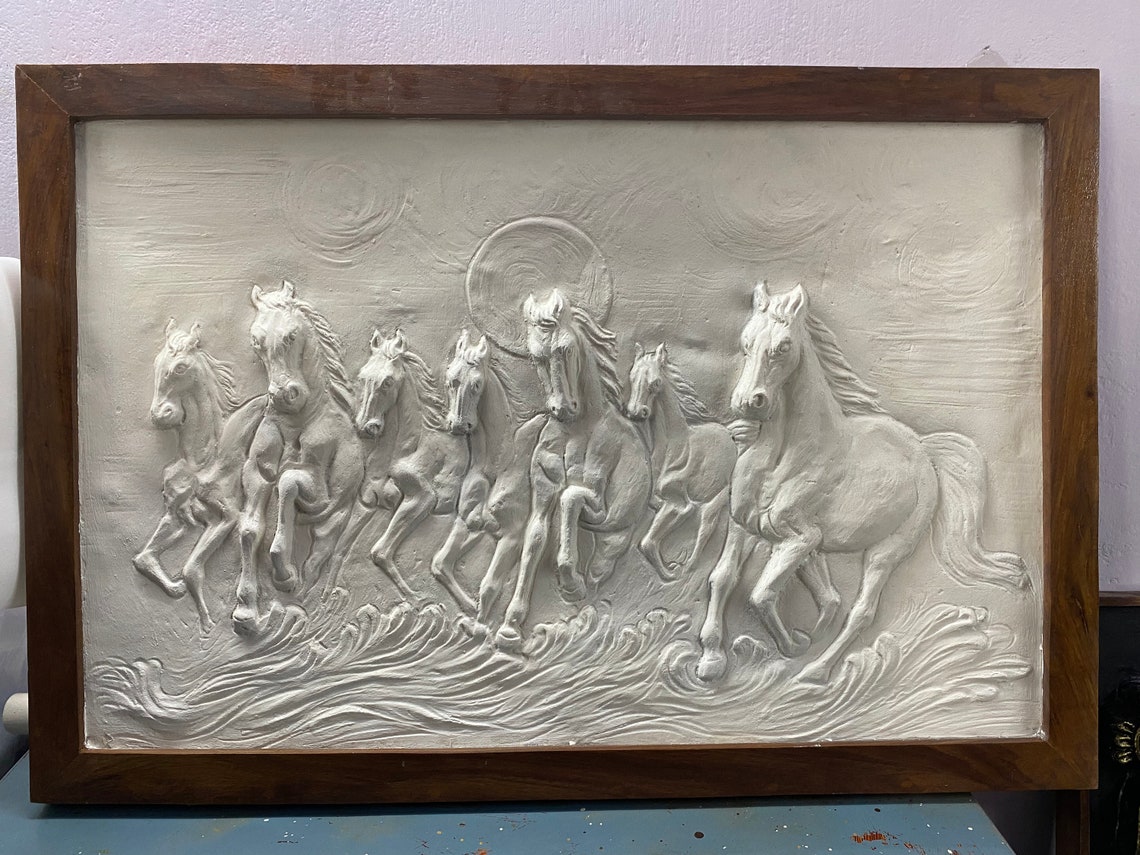 HORSES WALL HANGING Running Horses Art Seven Horses Relief Etsy