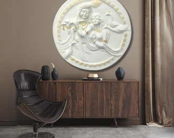 Radha Krishna Relief Wall Art – 3D Resin Mural, Indian Decor