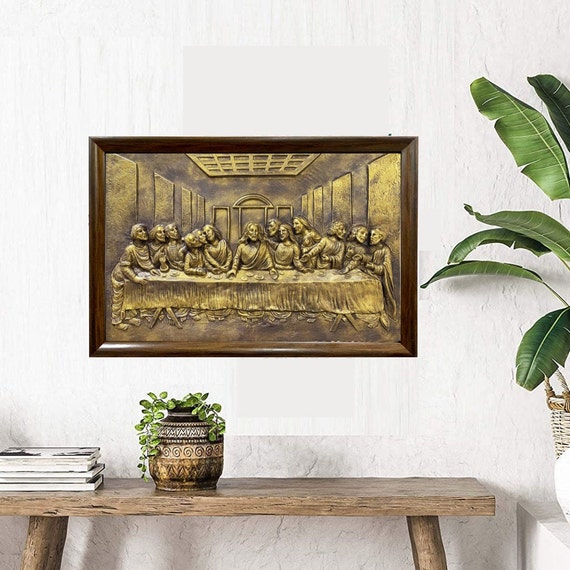 Last Supper Two Tone Aluminum Last Supper Plaque From Italy, 9" X 18
