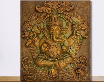 Arte mural 3D de Ganesha: dios hindú hecho a mano en resina.