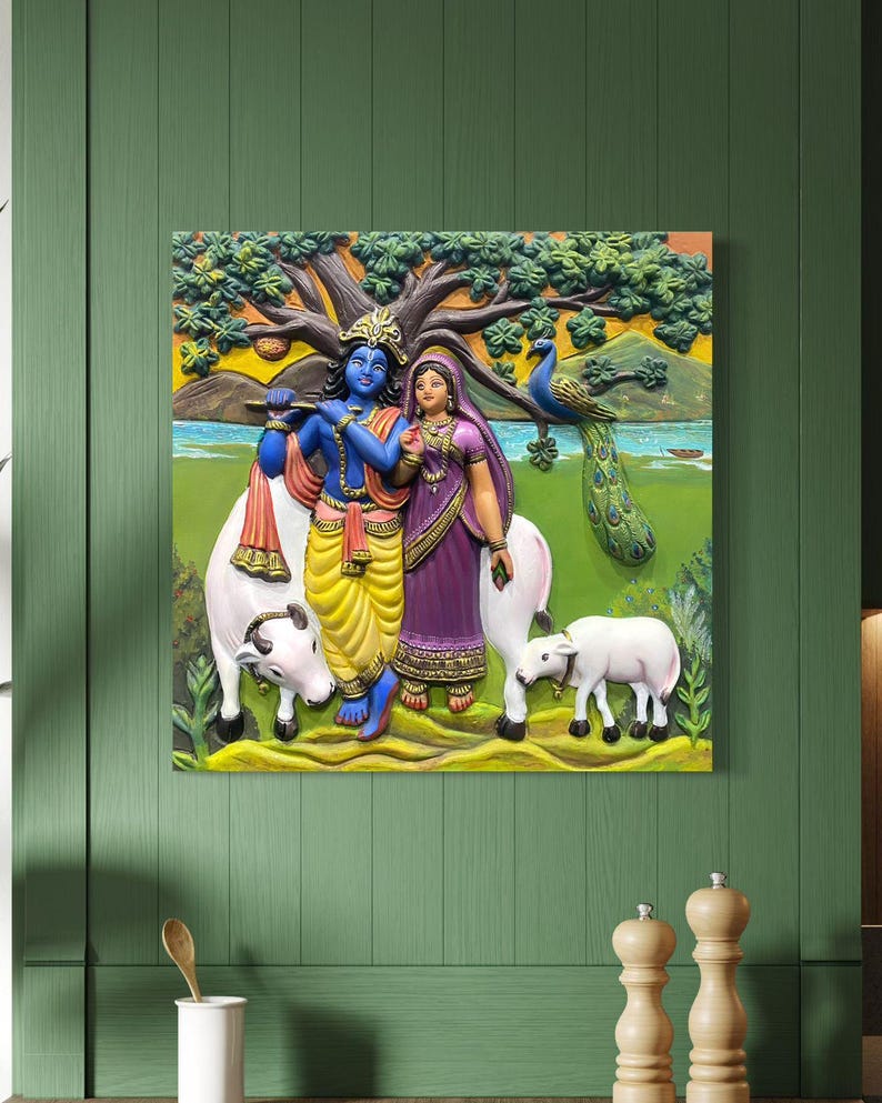 Handmade 3D Radha Krishna Relief Mural – Indian God Love Decor - Etsy
