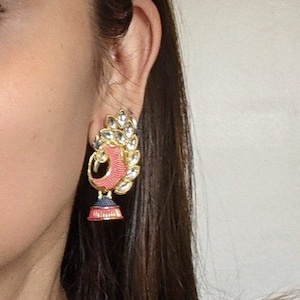 Peacock Earrings/ Kundan/ Meenakari/ Gold Plated/Indian jewelry/ Jumka/ Jumki Earrings/ Dangle earrings/ Long Earrings
