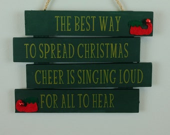 Christmas 'Christmas Cheer' Elf Wooden Sign - Christmas hanging - Christmas decoration - Festive Hanging - Christmas sign