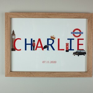 Personalised name nursery print London theme nursery decor wall art image 2