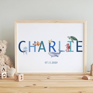 Personalised name nursery print - under the sea theme - ocean theme - nursery decor wall art