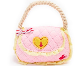 Pink Handbag Peluche Dog Toy pour petites races avec poignée de corde