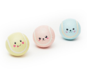 Moji-tennisballen voor honden - Pastelkleurig, leuk en piepend - Uniek ontwerp - met uitdrukkingen - pieper aan de binnenkant om honden te verrassen