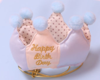 Luxury Dog Happy Birthday Crown Baby Blue