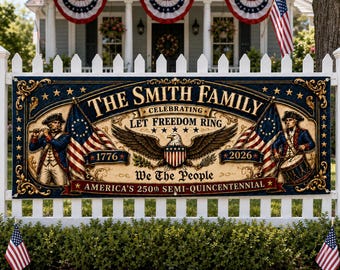 Personalisierte Familienname Banner, kundenspezifische Vaterland-Flagge, Dekor zum 250-jährigen Jubiläum der USA, Amerikas Semiquincentennial 1776-2026