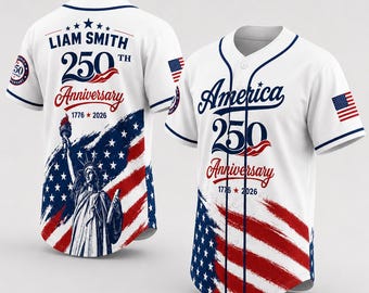 Kundenspezifisches Baseballtrikot zum 250-jährigen Jubiläum der USA, 1776-2026 Vaterländisches Hemd, personalisiertes 4