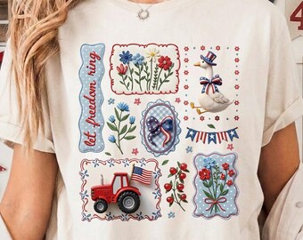 Cottagecore Floral USA Gans Png, 4. Juli Coquette, Unabhängigkeitstag Png, Cottagecore Gänserdbeere PNG, Vintage Farm