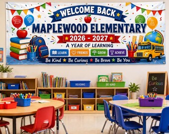 Personalized Back To School Banner, Custom School Welcome Sign, Elementary Classroom Decor, First Day Of School Banner