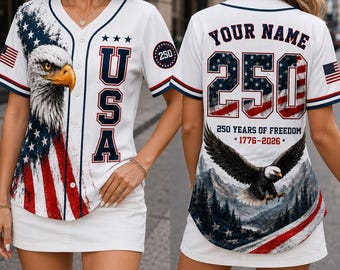 Personalisierte USA 250-Jahre-Baseball-Trikot, Baseball-Shirt mit benutzerdefiniertem Namen, Patriotic Eagle 1776-2026 Trikot, 4. Juli Freiheitsgeschenk