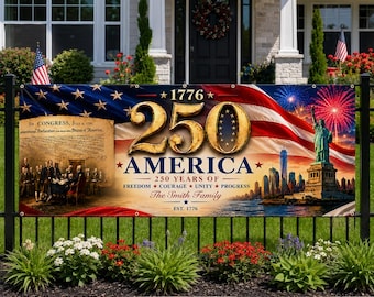 Personalisierte USA 250-Jahre-Jubiläumsbanner, benutzerdefinierter Familienname Amerika Semiquincentennial Zeichen, 1776-2026 Vaterländisches Außendekor